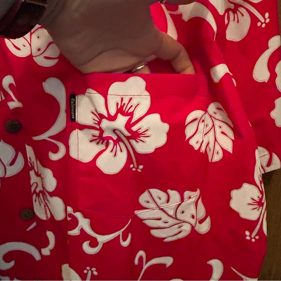Palm Wave Hawaiian shirt: men’s extra large, red floral hibiscus palm button - Picture 5 of 8